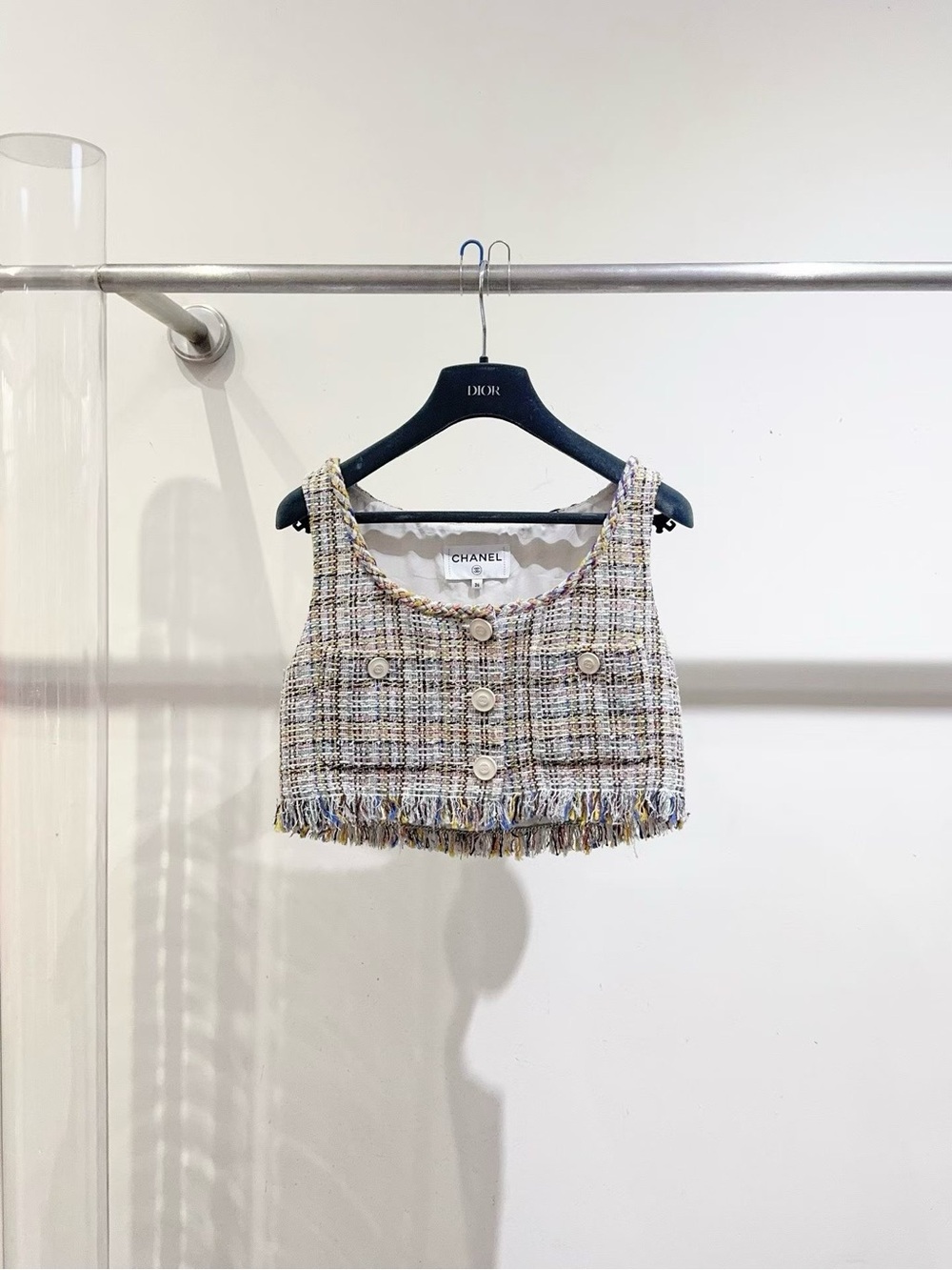 CHANEL Multicolor Tweed Cropped Button Tank